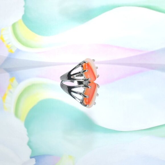 Cyleste Celine Oval Apricot Orange Agate Silver Ring Size 6 Gift Boxed - Picture 10 of 10